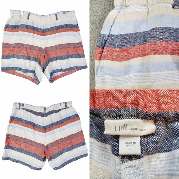 J Jill Love Linen Shorts Striped Size Large L Multicolor Pull On Resort Wear - Picture 1 of 10